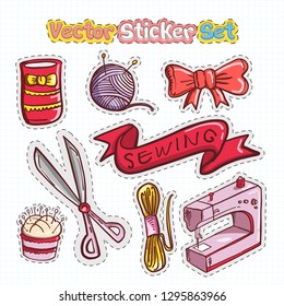 Set of Hand drawn Doodle Sewing Patches on Grid Paper