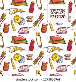 Set of Hand drawn Doodle Sewing with White Background. Vector of Seamless Pattern