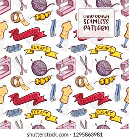 Set of Hand drawn Doodle Sewing with White Background. Vector of Seamless Pattern
