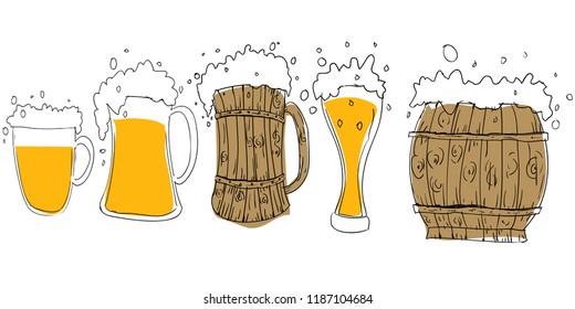 set of hand drawn doodle sketch beer for oktoberfest vector