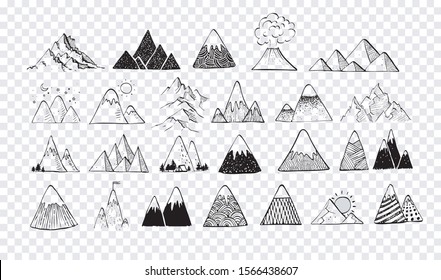 Set of hand drawn doodle sketch mountains.