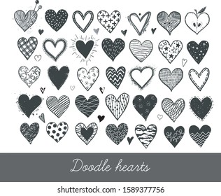 Set of hand drawn doodle sketch hearts. Vector illustration.