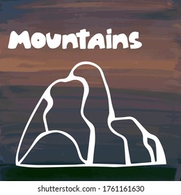 Set of hand drawn doodle sketch mountains. Doodles black silhouette of mountain. Landscape for logo emblem your design. Flat vector illustration isolated on gouache background