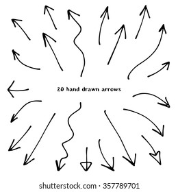 Set of hand drawn doodle sketch arrows, pointers. Design element for infographics.