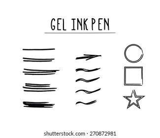 Set of Hand Drawn Doodle Sketchy Grunge Gel Ink Brush Lines. Unusual design elements for your projects. Vector illustration