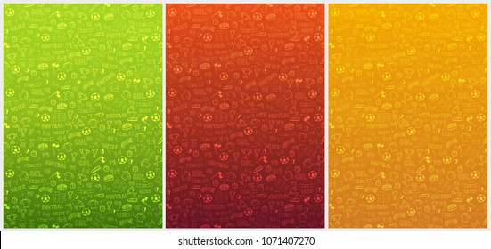 Set Of Hand Drawn Doodle Soccer Or Football Backgrounds. Isolated Elements. Vector Illustration