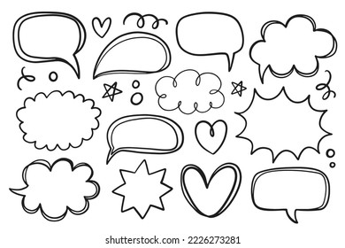 Set of hand drawn doodle speech bubbles, isolated on white background. Cute vector illustration Chat baloons collection