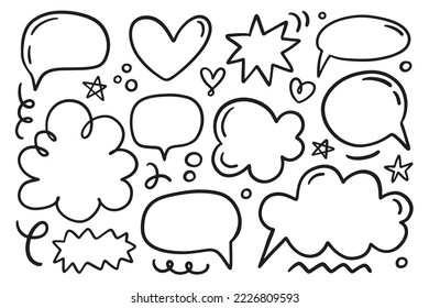 Set of hand drawn doodle speech bubbles, isolated on white background. Cute vector illustration Chat baloons collection