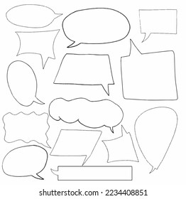 establecer burbujas de voz de doodle dibujadas a mano, globo, chat, voz, diálogo, charla, chat, plantilla de mensaje