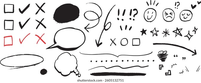 Set of hand drawn doodle speech bubbles. Vector illustration.