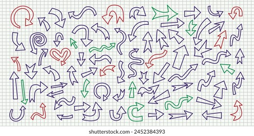 Set hand drawn, doodle spiral arrows.