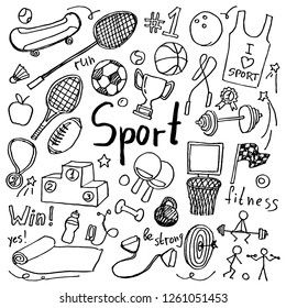 Set of hand drawn doodle sport icons. Collection of design elements