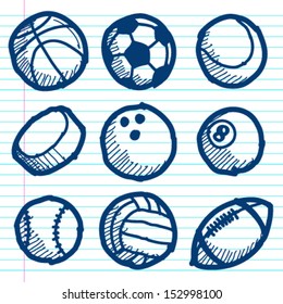 Set Of Hand Drawn Doodle Sport Balls Icons.