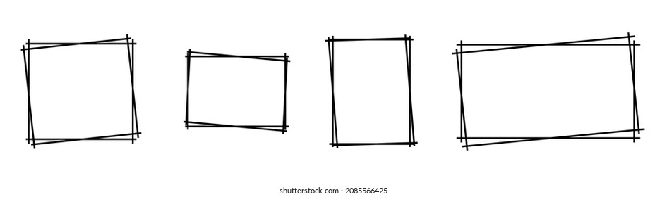 Set Hand Drawn Doodle Square Frame Isolated On White Background. Doodle Frames. Vector Illustration