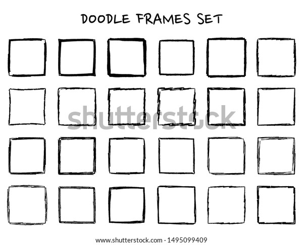 Set\
of hand drawn doodle, hand drawn  square frames and borders. Mono\
line design templates, isolated on white\
background.
