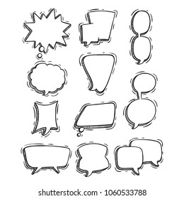 set of hand drawn or doodle style speech bubbles