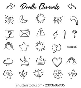 Set of hand drawn doodle style abstract elements, doodle art elements	