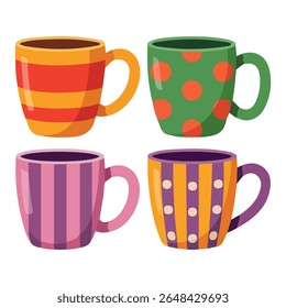 Set of hand drawn doodle style coffee mugs isolated vector illustration on white background