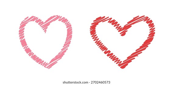 Set of hand drawn doodle style heart shape clipart.
Heart with diagonal Scribble effect  flat vector illustration. 
For celebrating Valentine's Day, wedding,  mother's day, or birthday.