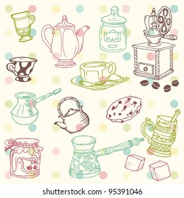 Set of hand drawn doodle - Tea and Coffee Time in vector