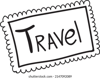 Set of hand drawn doodle traveller. Vector illustration. Travel and sketch summer with travel elements: compass, bikini, sunglasses, camera, cocktail, ticket.