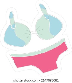 Set of hand drawn doodle traveller. Vector illustration. Travel and sketch summer with travel elements: compass, bikini, sunglasses, camera, cocktail, hat.