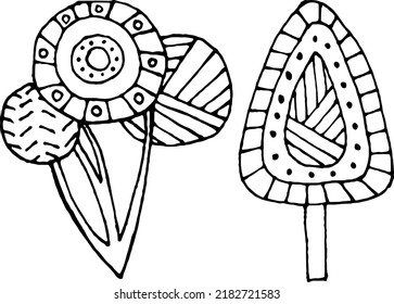 Conjunto de doodles dibujados a mano, ilustraciones vectoriales abstractas en blanco y negro para publicidad estacional, impresiones, afiches, invitaciones, etc