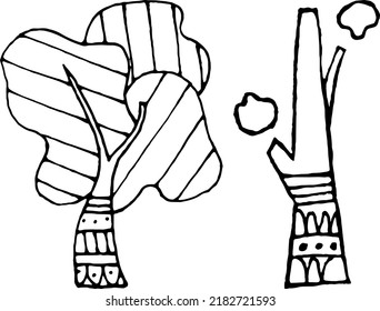 Set of Hand drawn doodle trees, vector abstract illustrations in black and white for seasonal advertisement, prints, posters, invitations etc