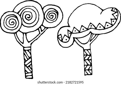 Set of Hand drawn doodle trees, vector abstract illustrations in black and white for seasonal advertisement, prints, posters, invitations etc