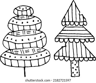 Set of Hand drawn doodle trees, vector abstract illustrations in black and white for seasonal advertisement, prints, posters, invitations etc