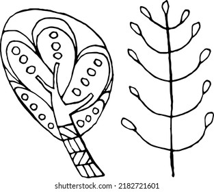 Set of Hand drawn doodle trees, vector abstract illustrations in black and white for seasonal advertisement, prints, posters, invitations etc
