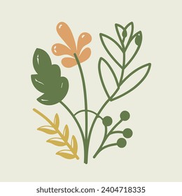 Set of Hand Drawn Doodle Tropical linear Leaves. Vector Illustration.