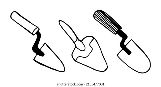 Set of hand drawn doodle trowel icons. Vector illustration.