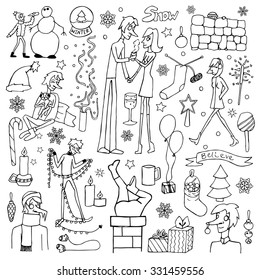 Set of hand drawn doodle winter elements. Vector illustration with Christmas elements for greeting cards, invitation, backgrounds and graphic design