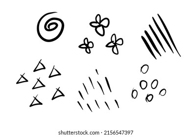 Set hand drawn doodles. Collection abstract vector illustration with hand drawn elements for design. Trangles, flowers, lines, swirl, bubbles