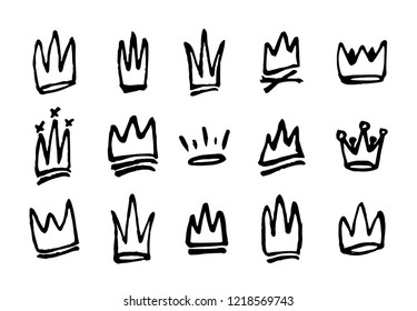 Set of hand drawn doodles crowns. Vector illustration EPS 10