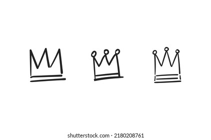 Un conjunto de coronas dibujadas a mano. Ilustraciones vectoriales. Símbolos Reina y Rey.