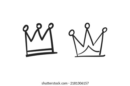Un conjunto de coronas dibujadas a mano. Ilustraciones vectoriales. Símbolos Reina y Rey.