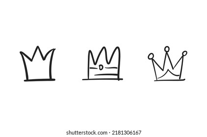 Set of hand drawn doodles crowns. Vector illustrations. Queen and King symbols.