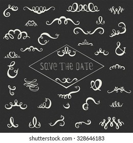 Set of hand drawn doodles design elements - curls for design greeting cards.