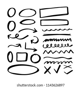 Set handgezeichnete Doodles einzeln auf weißem Hintergrund. Vektorillustration Illustration.
