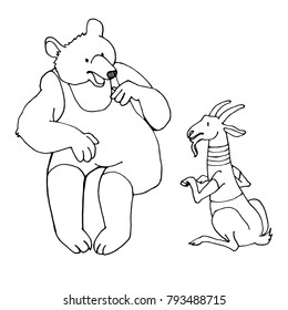 Set of hand drawn doodles isolated on a white background. Vector illustrations of animals bear and goat.