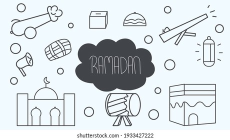 Set of hand drawn doodles Ramadan set collection