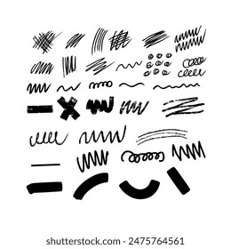 set of hand drawn doodles vector. Vector set of hand drawn brush strokes and ink brush strokes and shapes