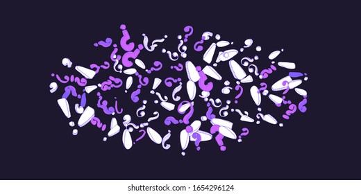 Set of hand drawn dot, comma, exclamation and question marks arranged isolated on white background. Cartoon punctuation marks in grunge texture style. Vector illustration.