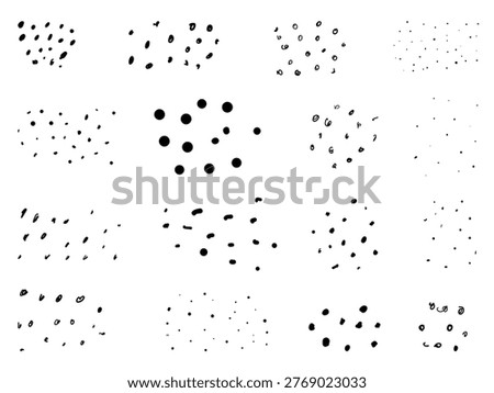 Set of hand drawn dot textures with grain, speckle, and noise effects. Perfect for backgrounds, overlays, shading, and modern graphic design elements.
