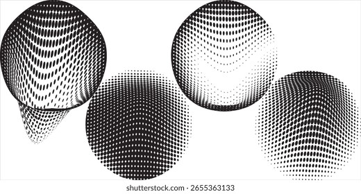 Conjunto de pontos desenhados à mão. Círculo, espiral, bola elementos rabiscar pontos escova mão desenhado esboço design. Círculos abstratos de meio-tom, estilo de ilustração vetorial.