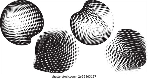 Conjunto de pontos desenhados à mão. Círculo, espiral, bola elementos rabiscar pontos escova mão desenhado esboço design. Círculos abstratos de meio-tom, estilo de ilustração vetorial.