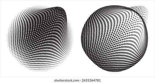 Satz handgezeichneter Punkte. Kreis, Spirale, Kugelelemente kritzeln Punkte Bürste handgezeichnete Skizze Design. Abstrakte Halbtonkreise, Vektorgrafik.