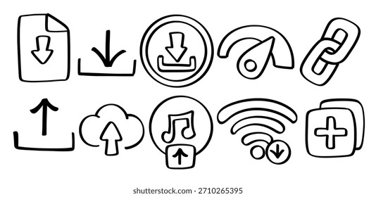 Set handgezeichnetes Download-Design Isolierte Vektorgrafik